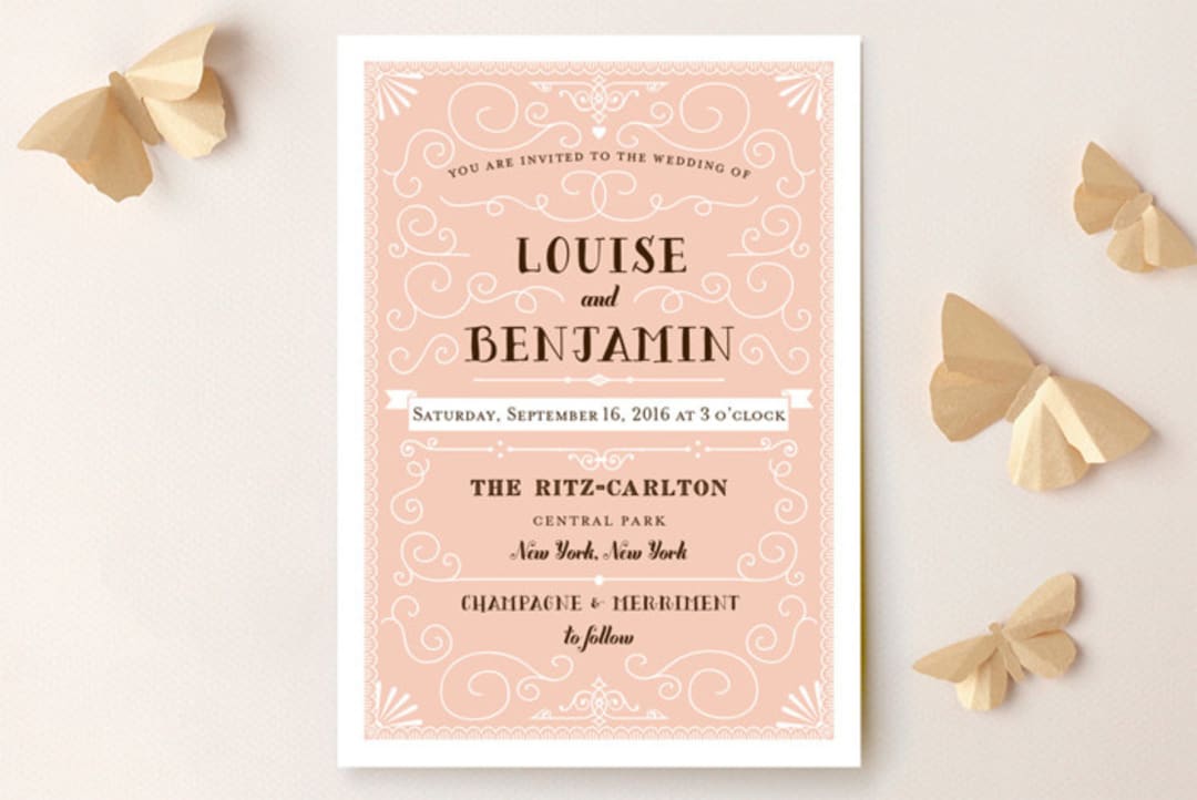 "Grand Flourish" - Wedding Invitations in Blush by Bonjour Paper - Front