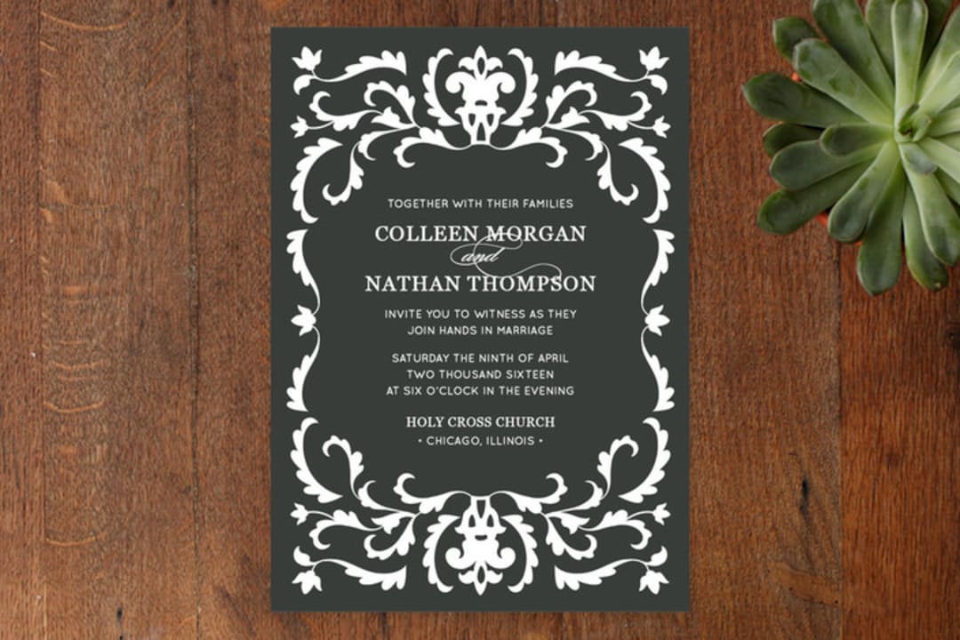 "Jacquard" - Wedding Invitations in Ebony by Laura Hankins - Front