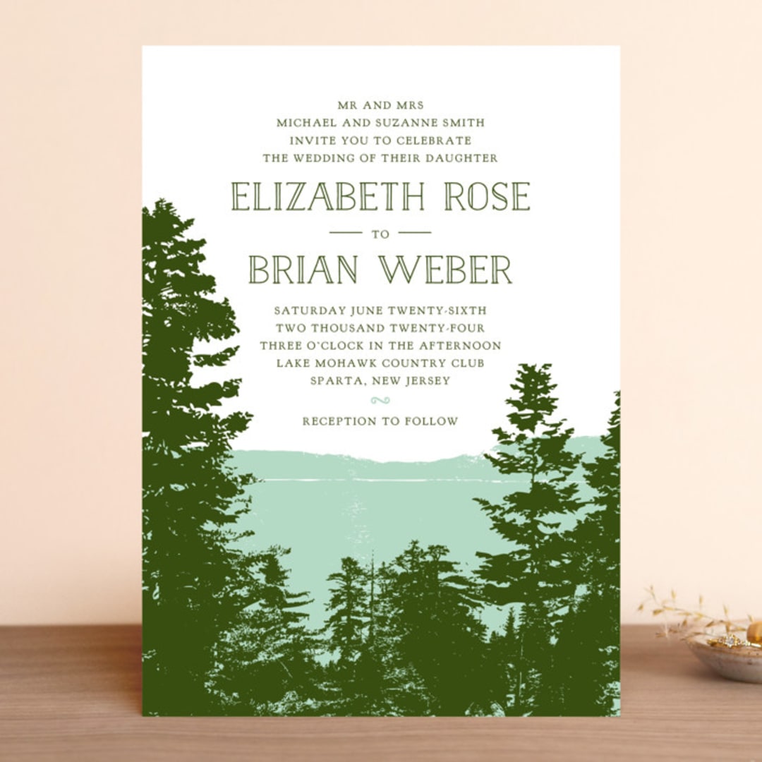 "Mountain View" - Wedding Invitations in Pine Green by Ariel Rutland - Front