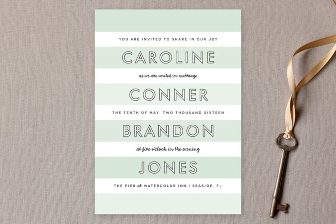 "Read Between the Lines" - Wedding Invitations in Ombre Mint by Lauren Chism - Front