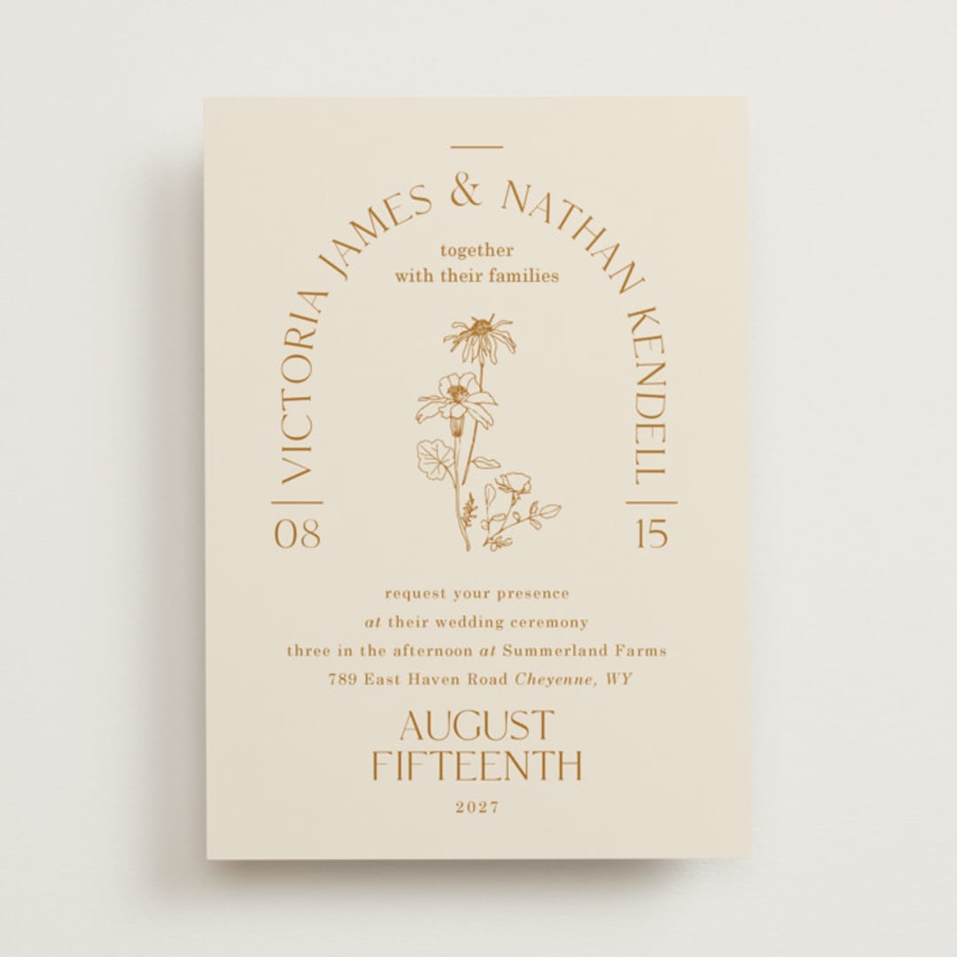 "Floral Type Arch" - Wedding Invitations in Cream by Baumbirdy - Front
