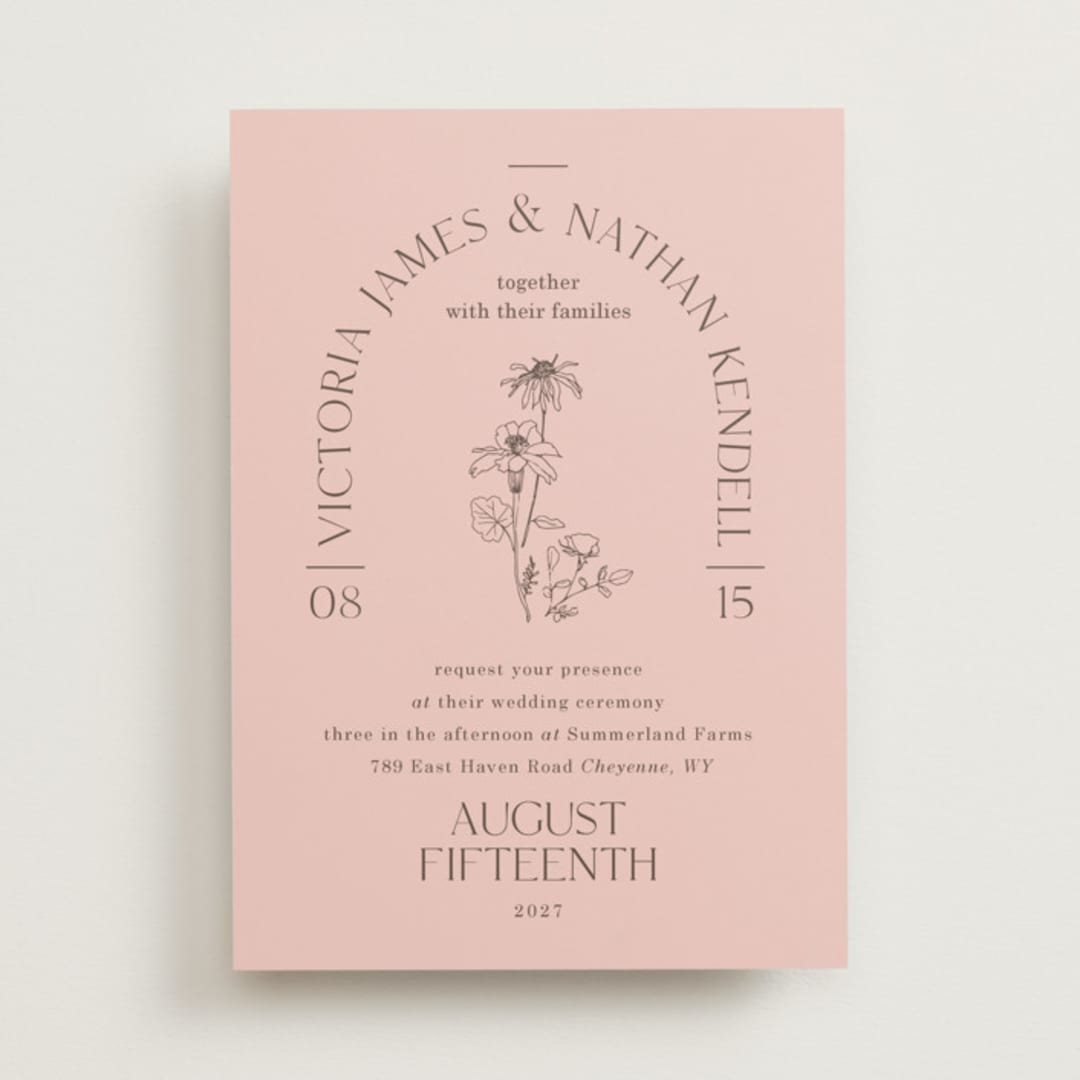 "Floral Type Arch" - Wedding Invitations in Petal by Baumbirdy - Front