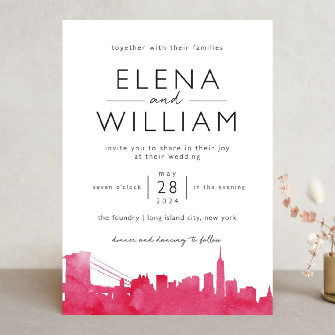"Skyline -New York" - Wedding Invitations in Magenta by Laura Condouris - Front