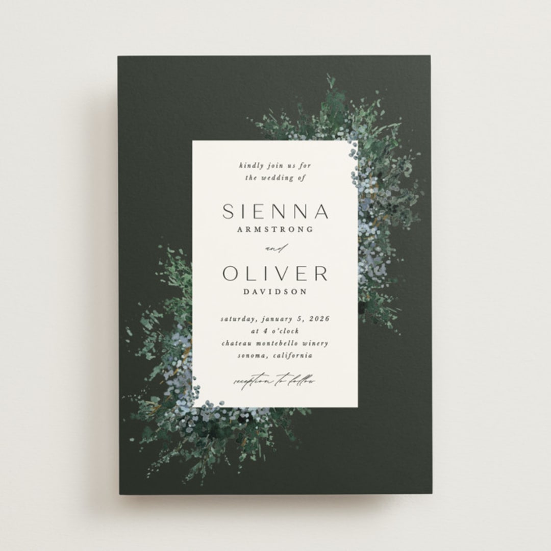 "Juniper" - Wedding Invitations in Emerald by Kate Ahn - Front