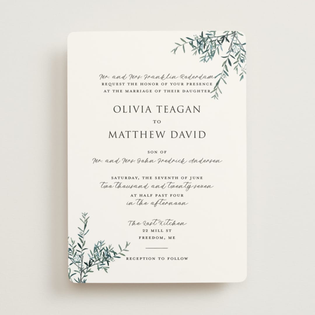 "Fresh Sage" - Wedding Invitations in Olive by Christie Kelly - Front