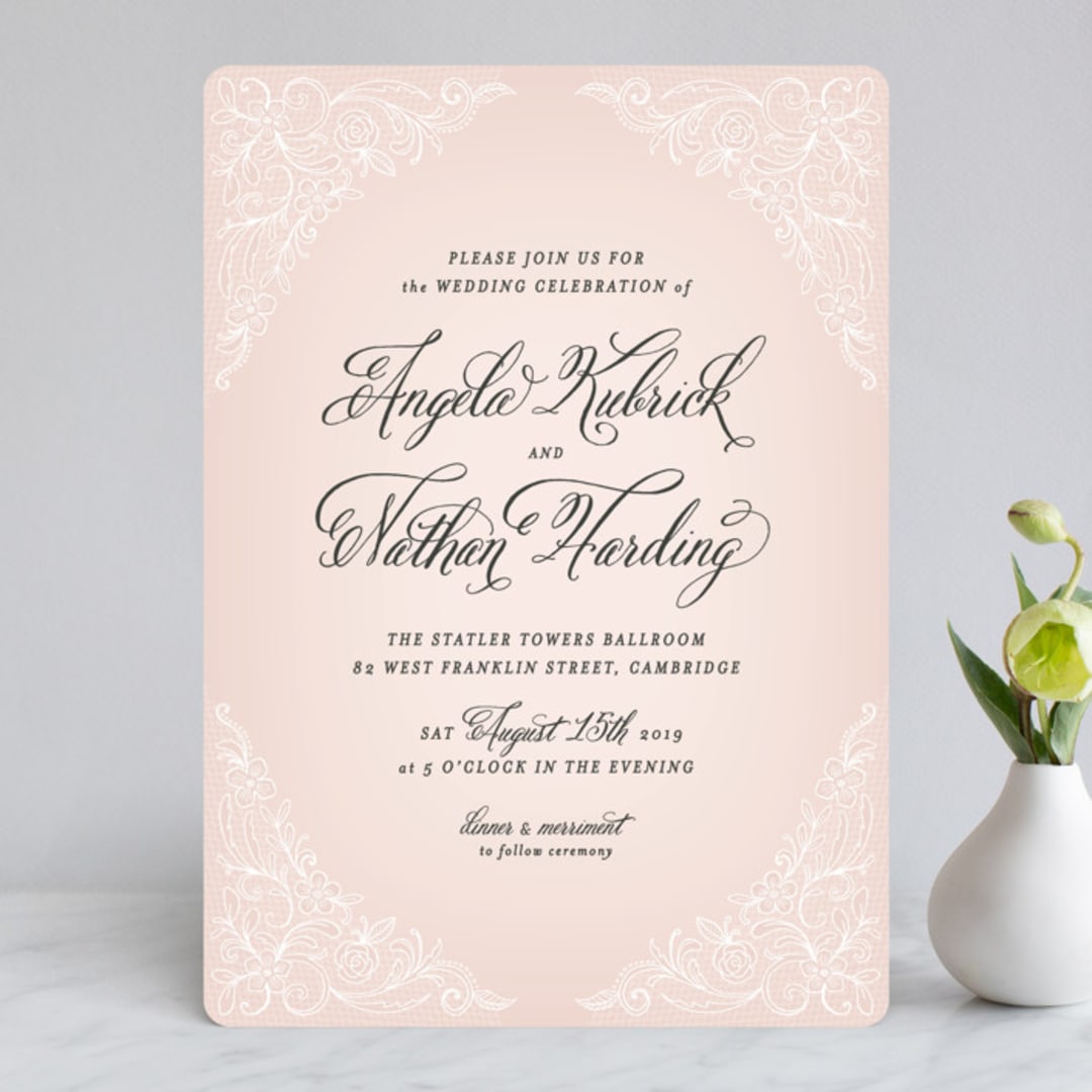 "Elegant Lace" - Wedding Invitations in Blush by Hooray Creative - Front