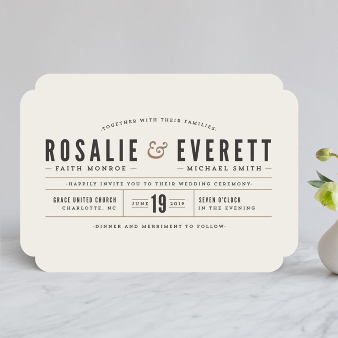 "Classic Type" - Wedding Invitations in Mocha by Melissa Egan of Pistols - Front