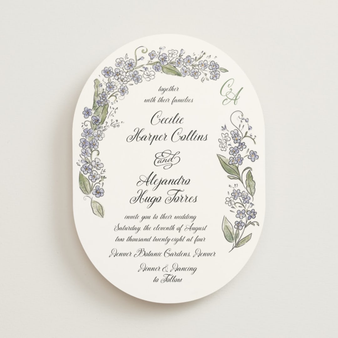"Forget Me Nots" - Wedding Invitations in Violet by Jenna Holcomb - Front