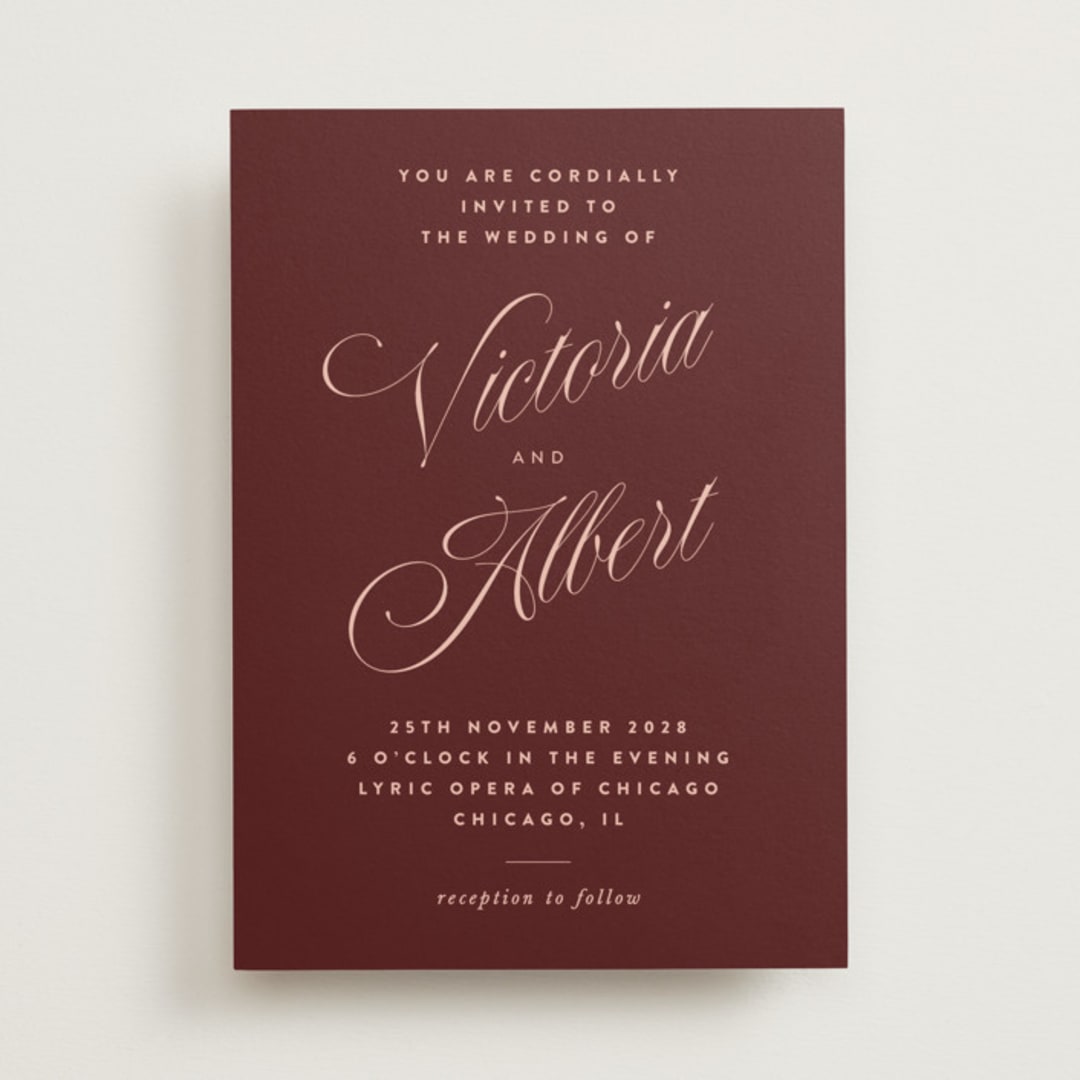 "Museum" - Wedding Invitations in Burgundy by Nazia Hyder - Front
