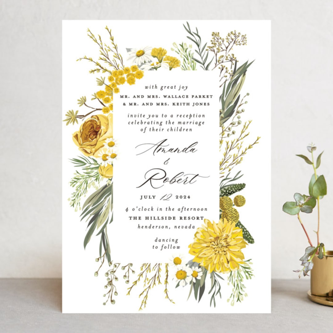 "Organic Florals" - Wedding Invitations in Honey by Susan Moyal - Front