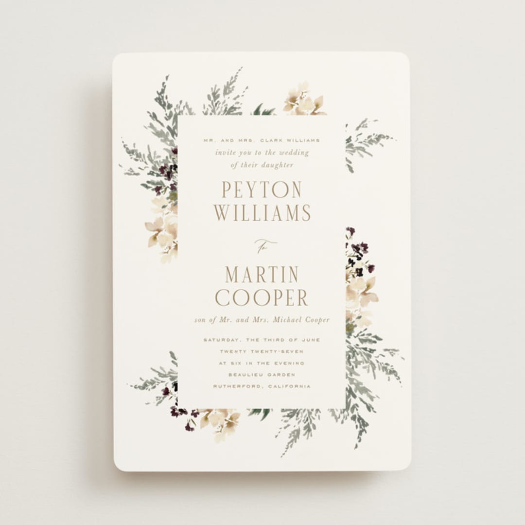 "Sprigs of Joy" - Wedding Invitations in Pearl by Leah Bisch - Front
