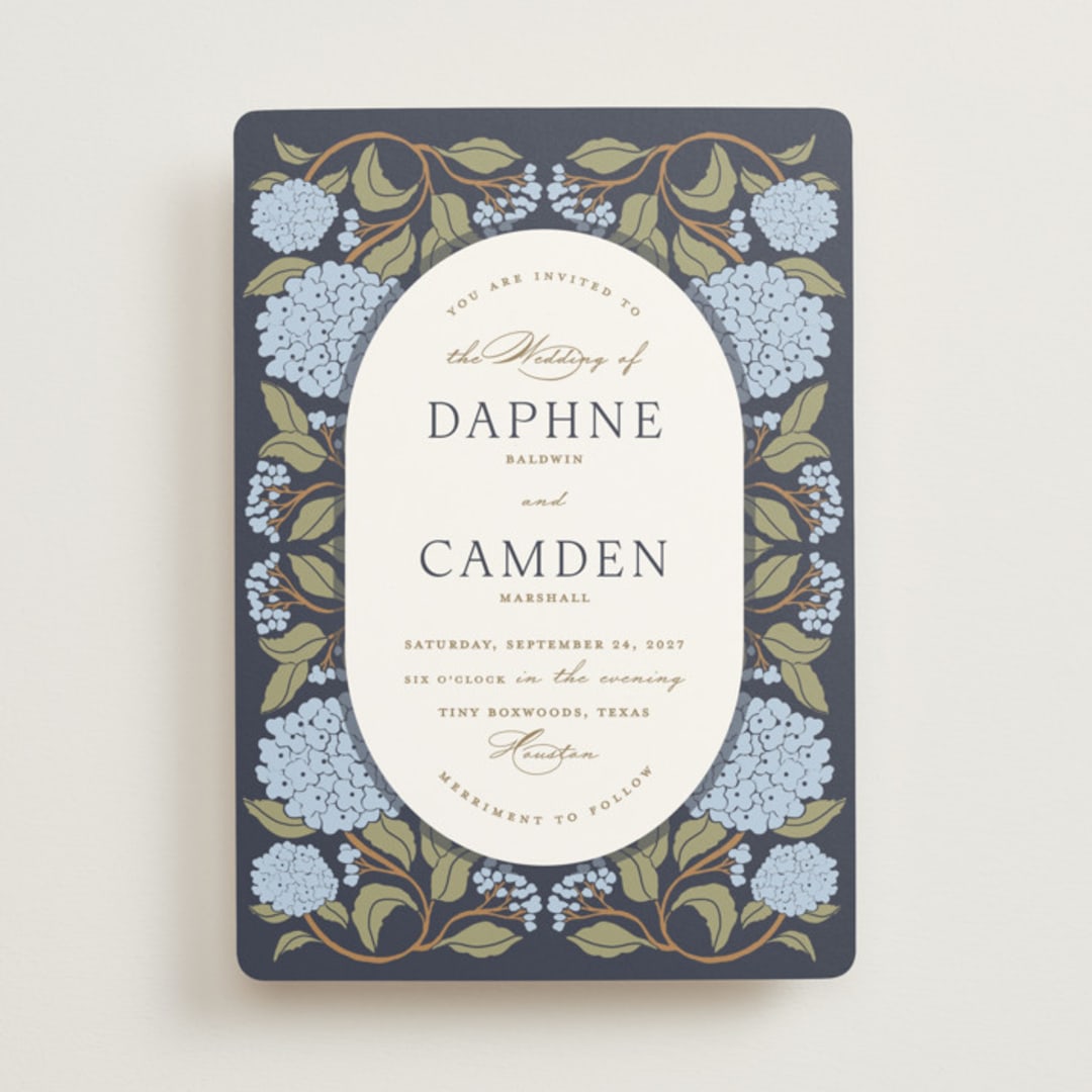 "Hydrangea Garden" - Wedding Invitations in Navy by Susan Zinader - Front