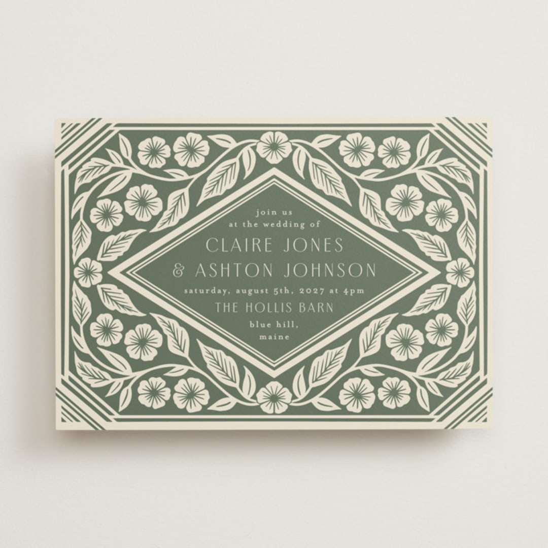 "Floral Diamond" - Wedding Invitations in Eucalyptus by Katharine Watson - Front