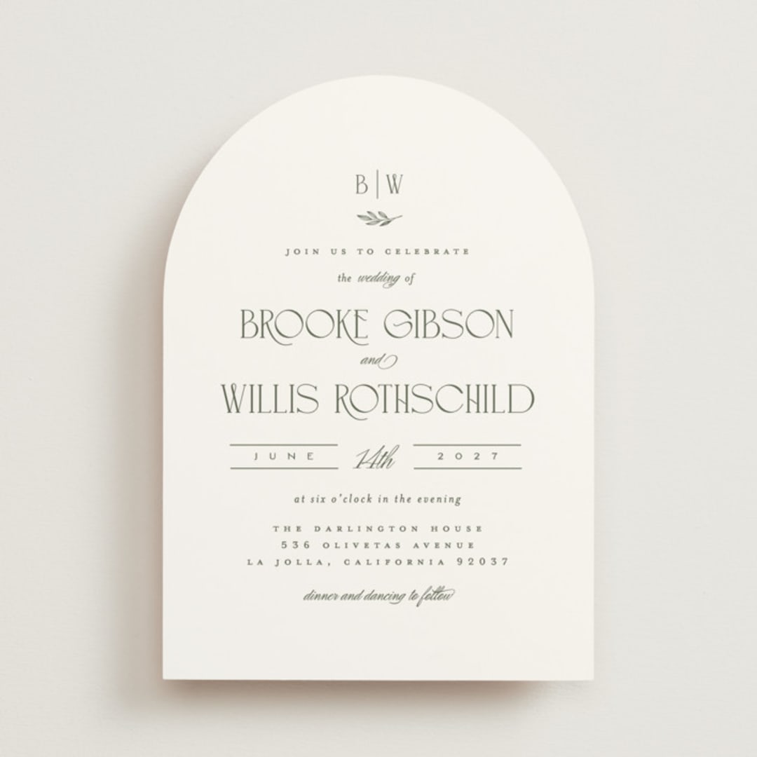 "Arched Monogram" - Wedding Invitations in Olive by Erica Krystek - Front