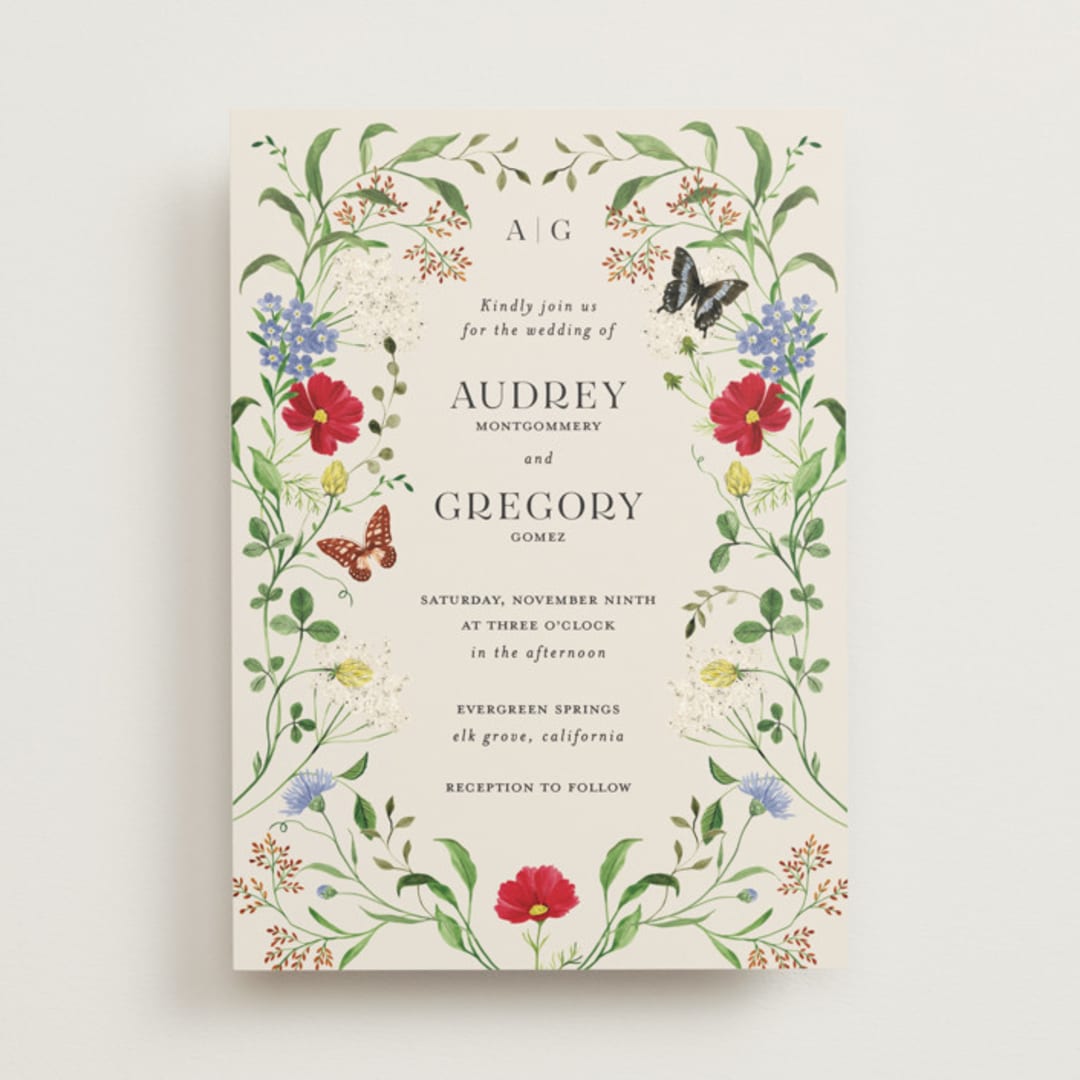 "Wild meadow" - Wedding Invitations in Elder Flower by Sarah Knight - Front