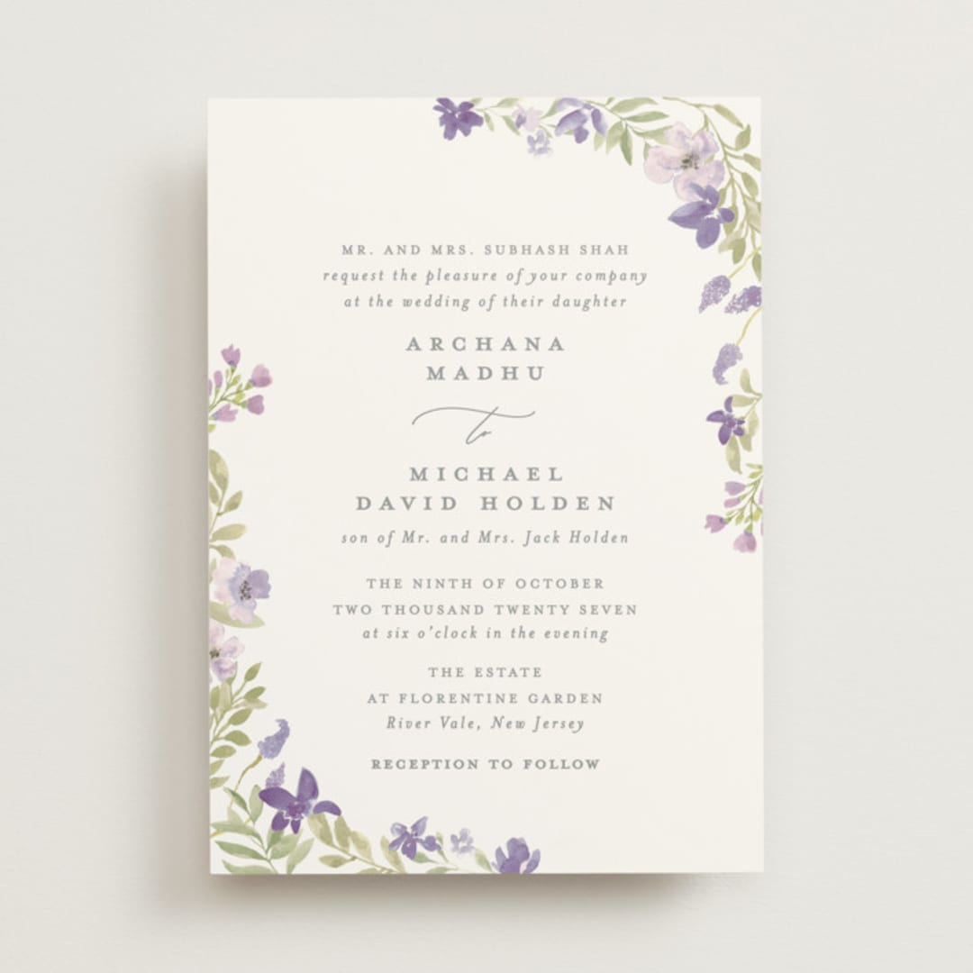 "Nilgiri" - Wedding Invitations in Mauve by Creo Study - Front