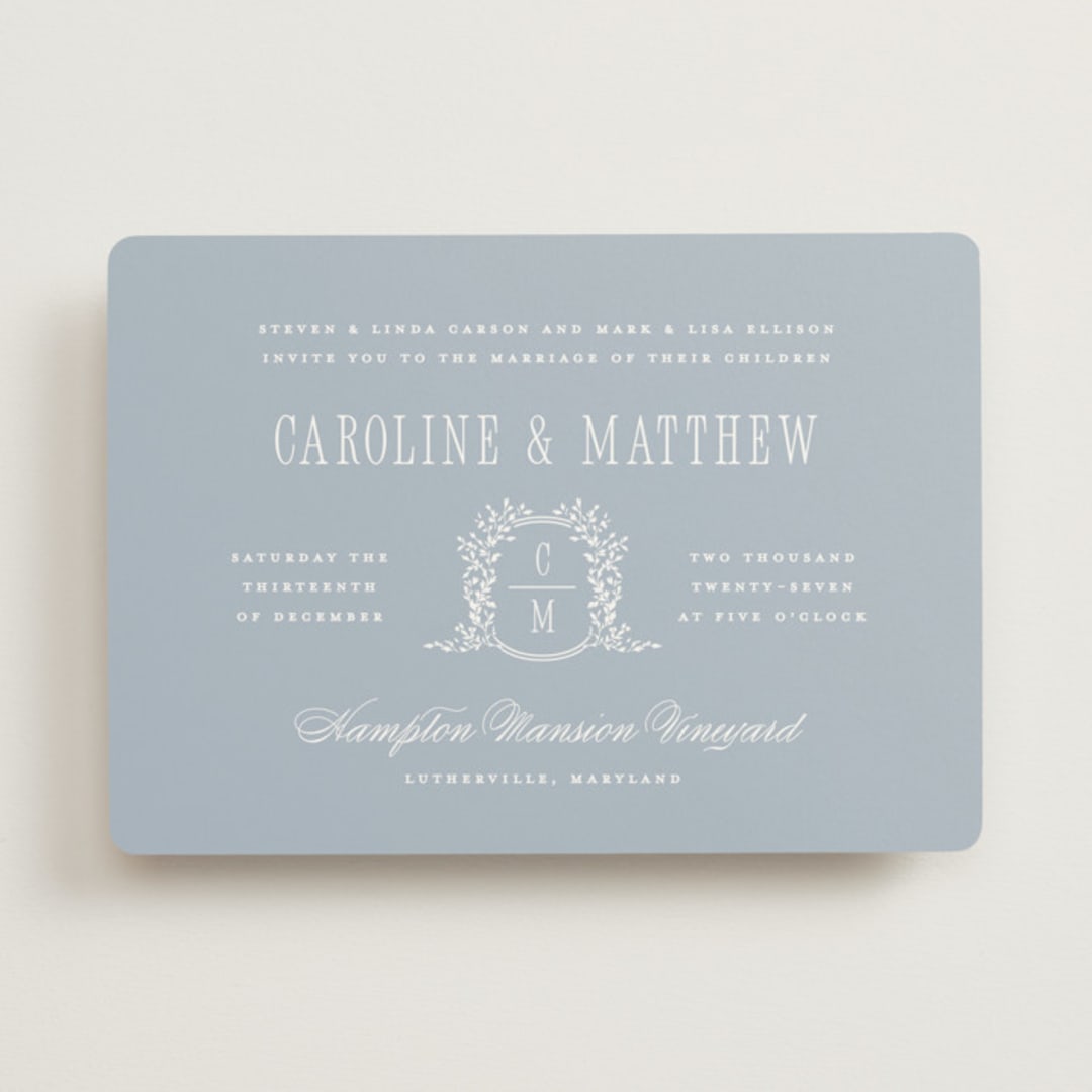 "Hartford" - Wedding Invitations in Powder by Erin L. Wilson - Front
