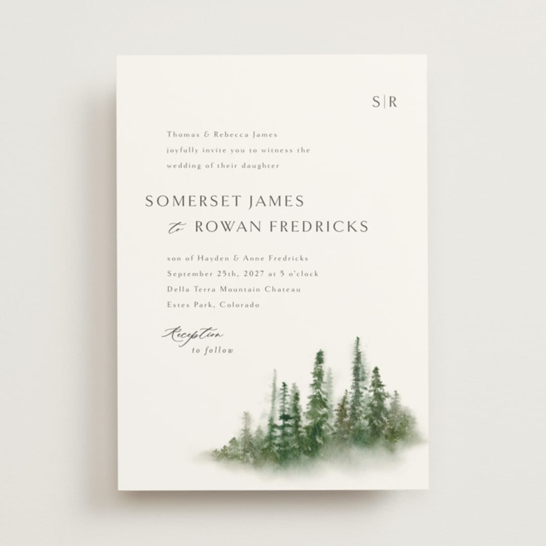 "Somerset" - Wedding Invitations in Evergreen by Melanie Kosuge - Front