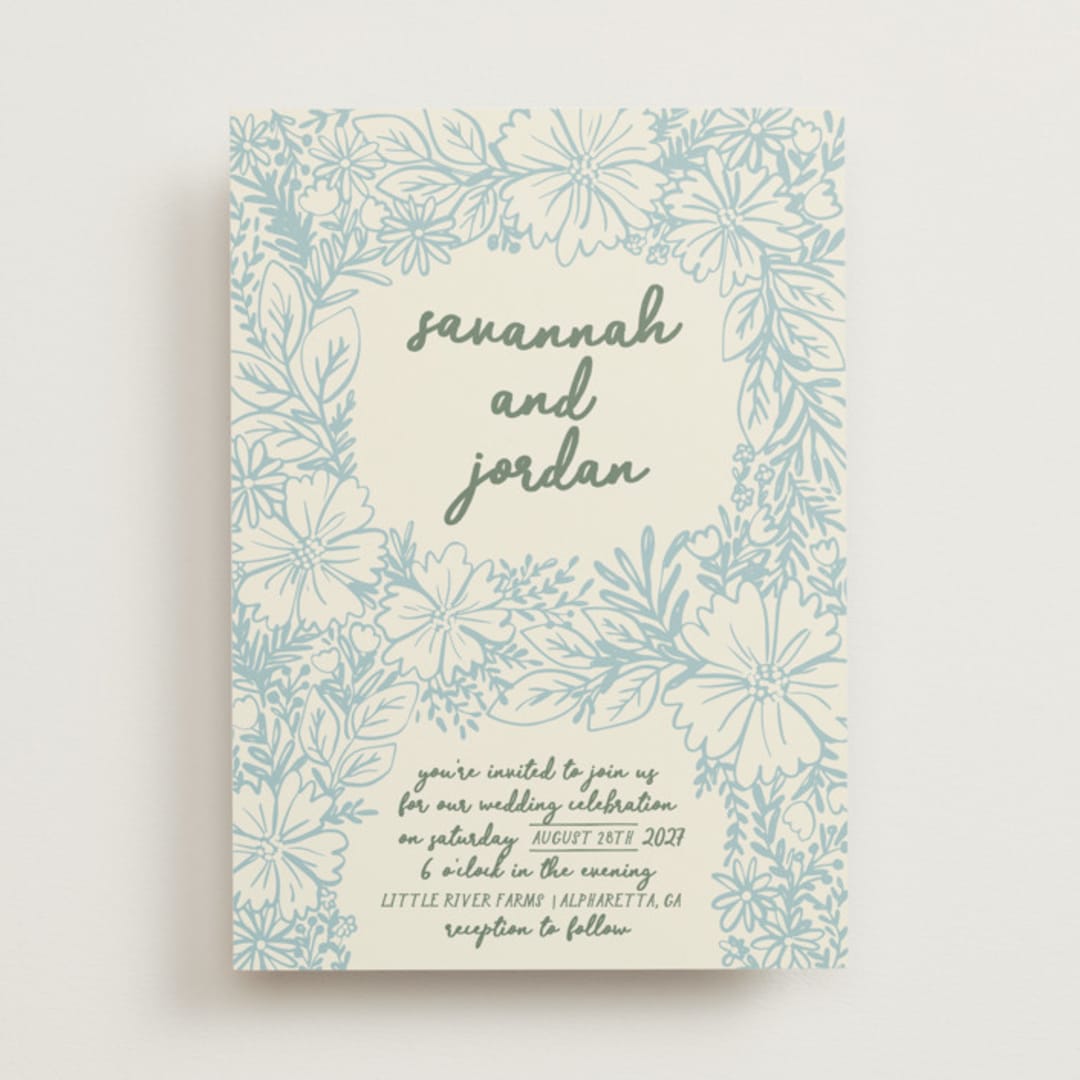 "Bloom" - Wedding Invitations in Waterfall by Kelly Watkins - Front