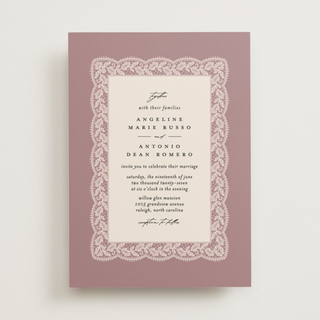 "Chantilly" - Wedding Invitations in Dusty Rose by Erica Krystek - Front