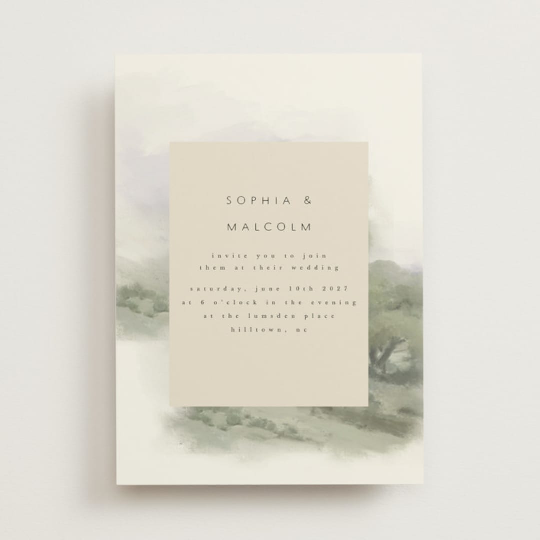 "Hillside" - Wedding Invitations in Moss by Hannah Williams - Front