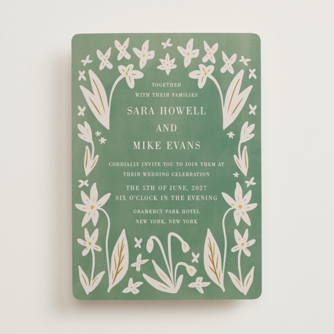 "Friendly Flowers" - Wedding Invitations in Emerald by Ani Somi - Front
