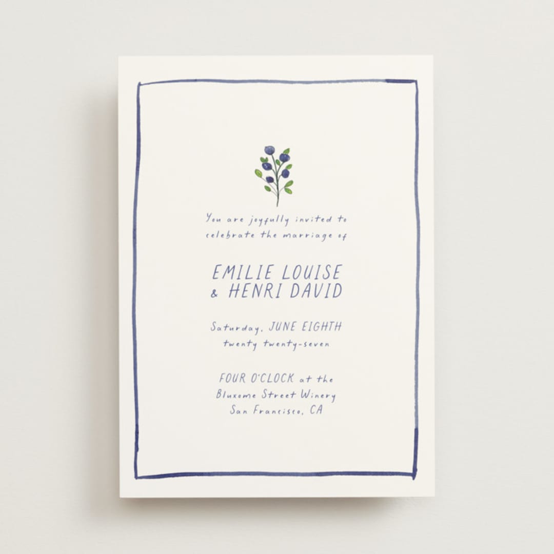 "Blue Bells" - Wedding Invitations in Cornflower by Mere Paper - Front
