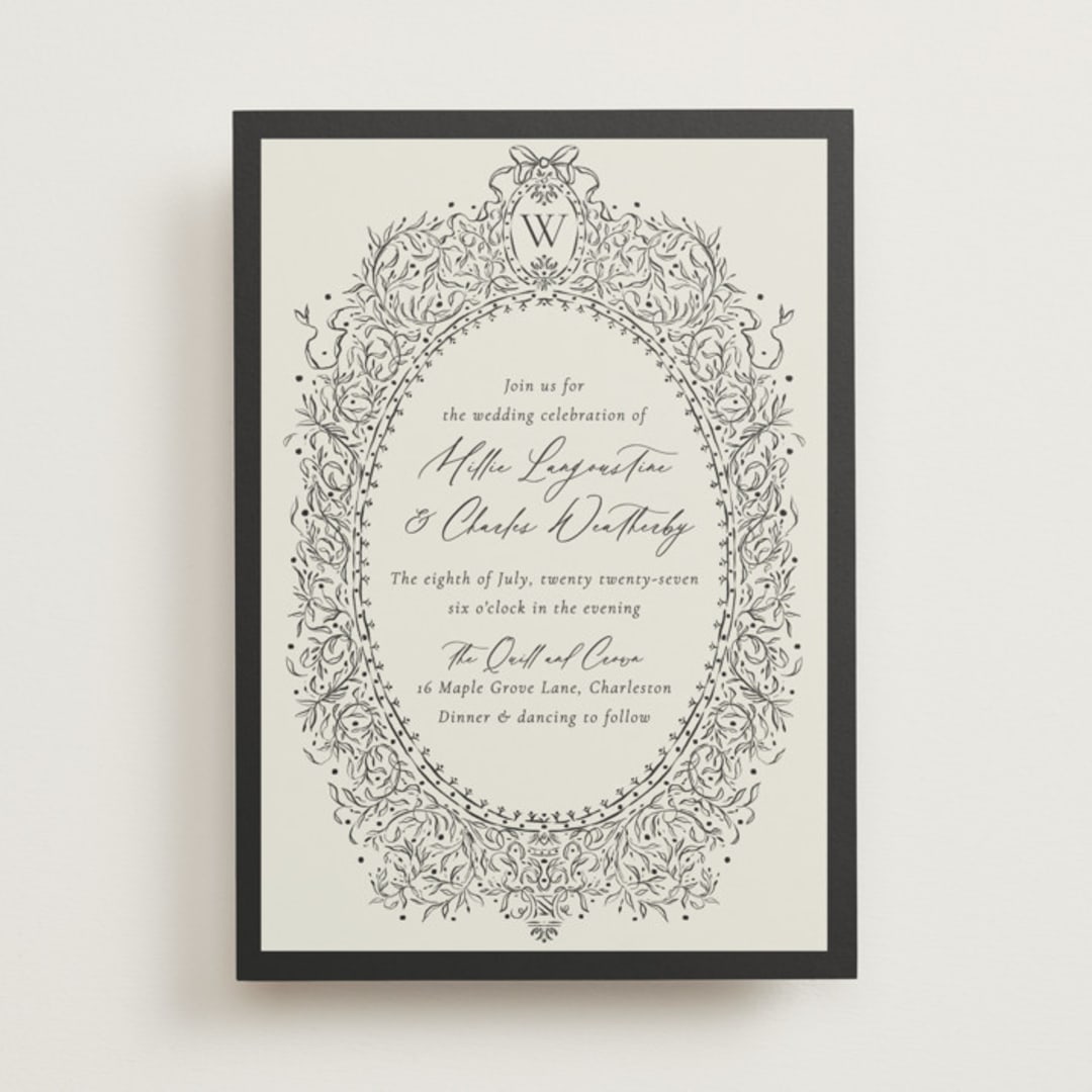 "Ornate sketched frame" - Wedding Invitations in Latte by Jackie Crawford - Front