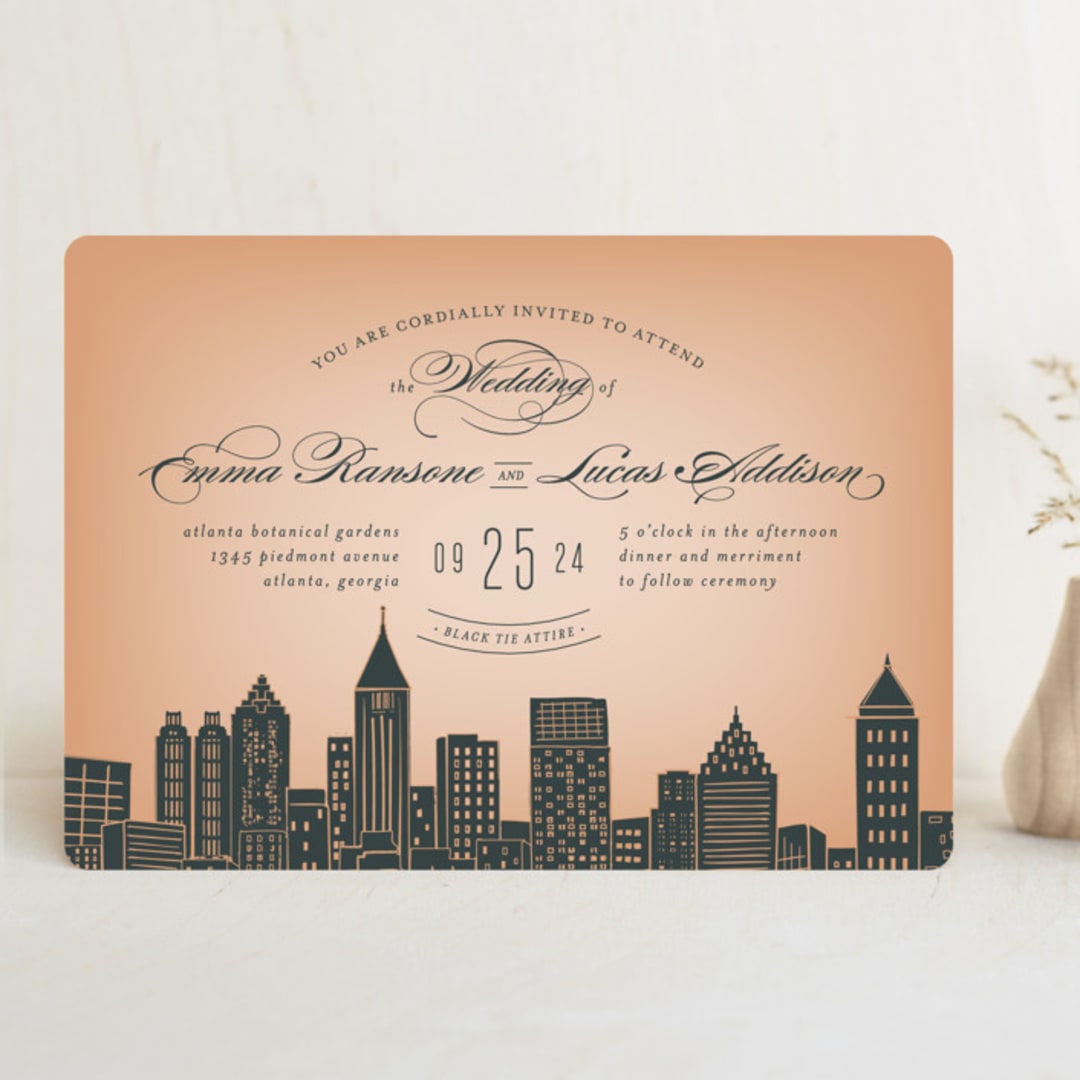 "Big City - Atlanta" - Wedding Invitations in Georgia Peach by Hooray Creative - Front