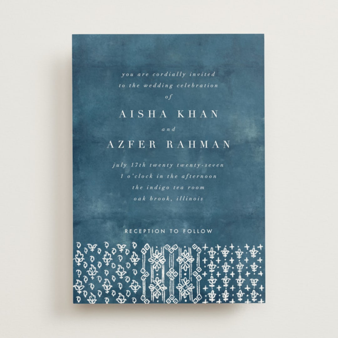 "Kantha Quilt" - Wedding Invitations in Indigo by Nazia Hyder - Front
