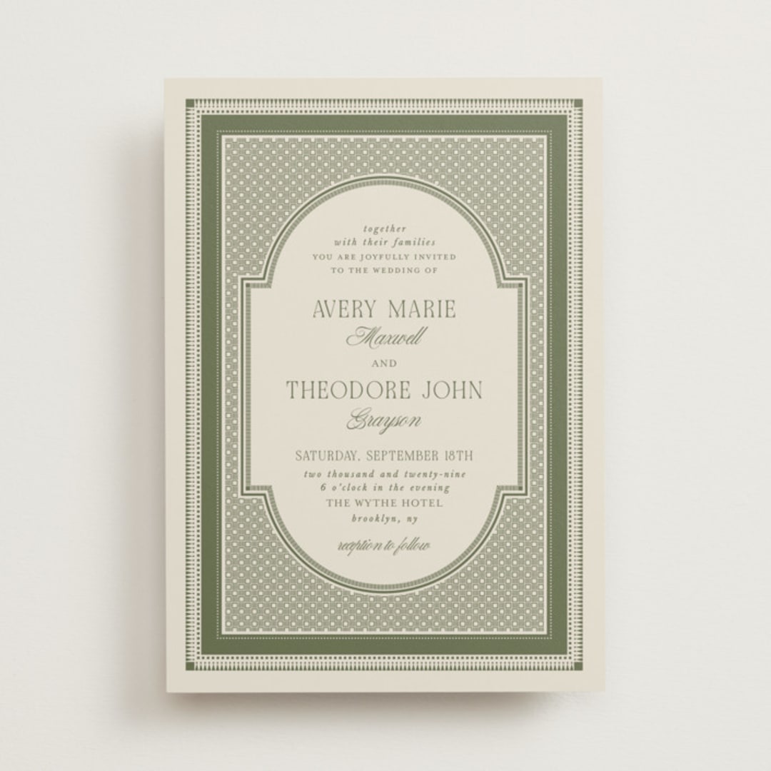 "Literary" - Wedding Invitations in Moss by Kelly Watkins - Front