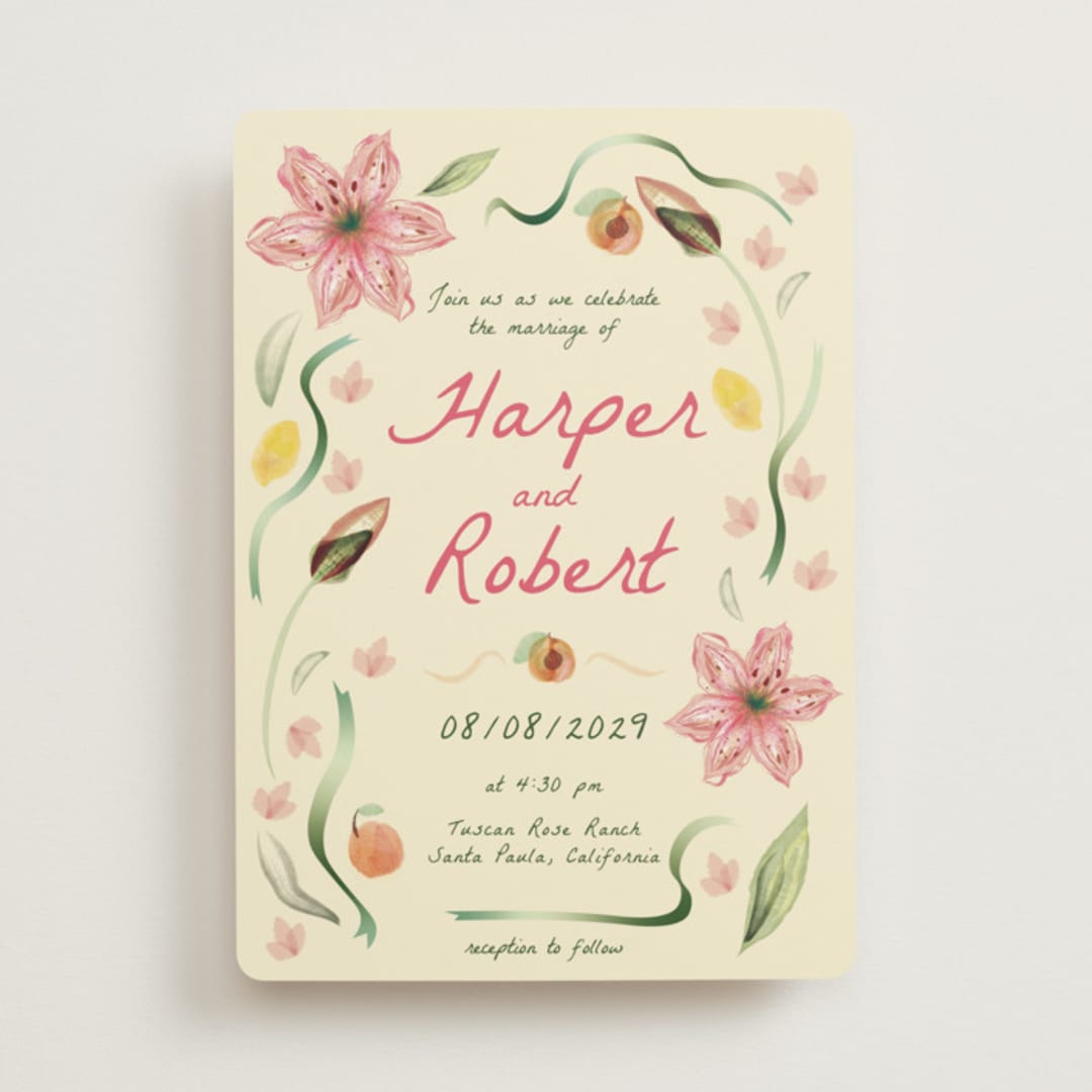 "Romantic Tropical Wedding" - Wedding Invitations in Blush by Emily Miranda - Front