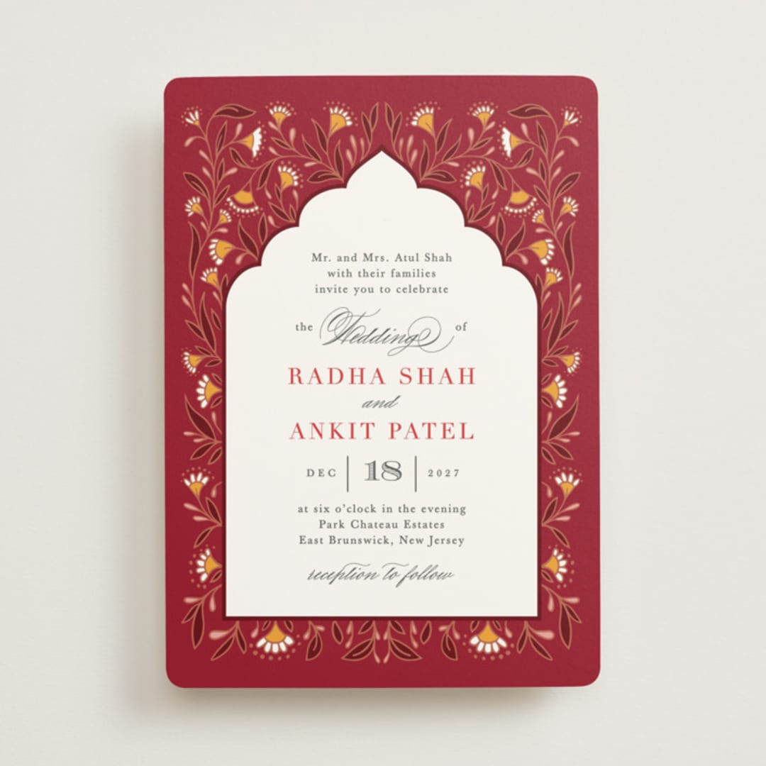 "Jaipur" - Wedding Invitations in Ruby by Mansi Verma - Front