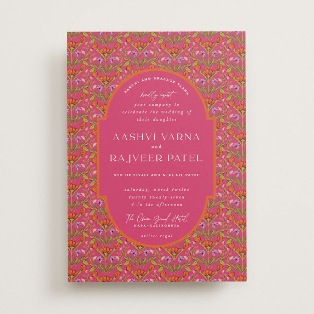 "Varna" - Wedding Invitations in Fuchsia by Pati Cascino - Front