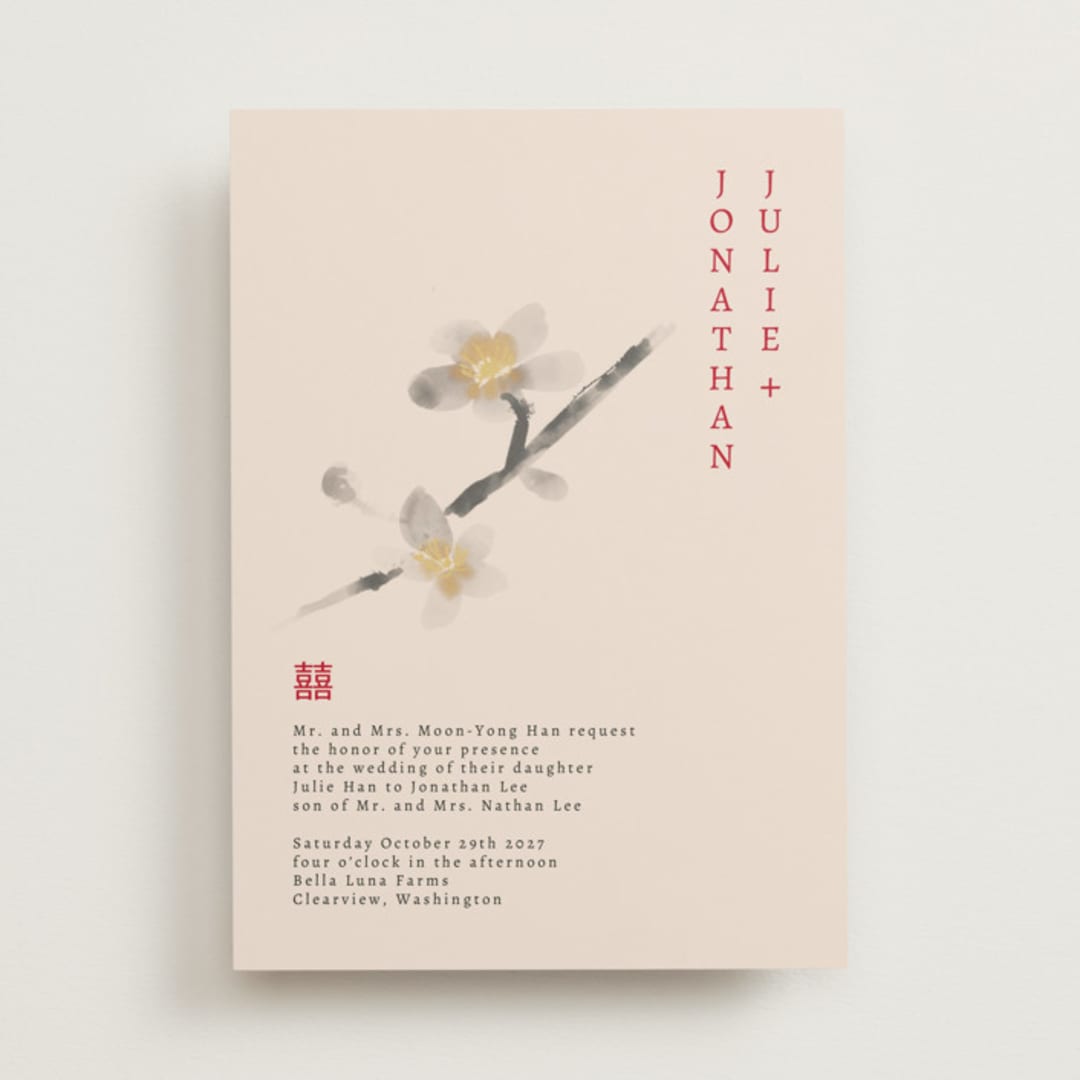 "Ink Blossoms" - Wedding Invitations in Red Tone by Ani Somi - Front