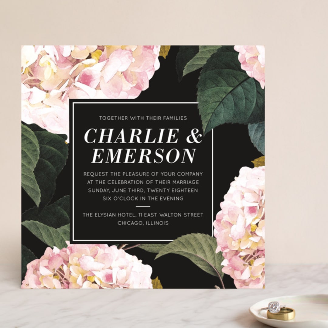 "Peonie Party" - Wedding Invitations in Noir by Baumbirdy - Front