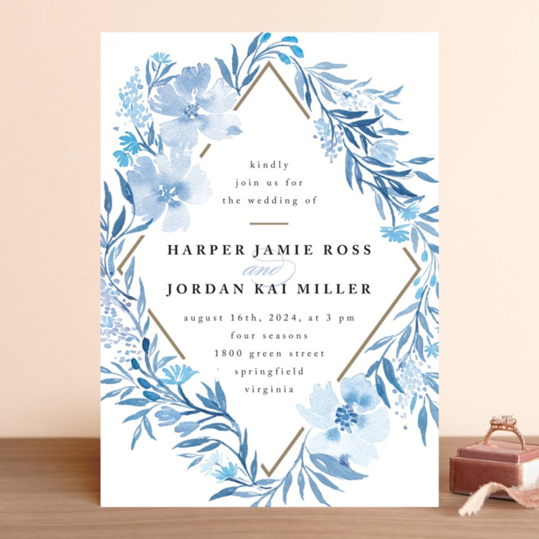 "Poetic Blue" - Wedding Invitations in Sky by Qing Ji - Front