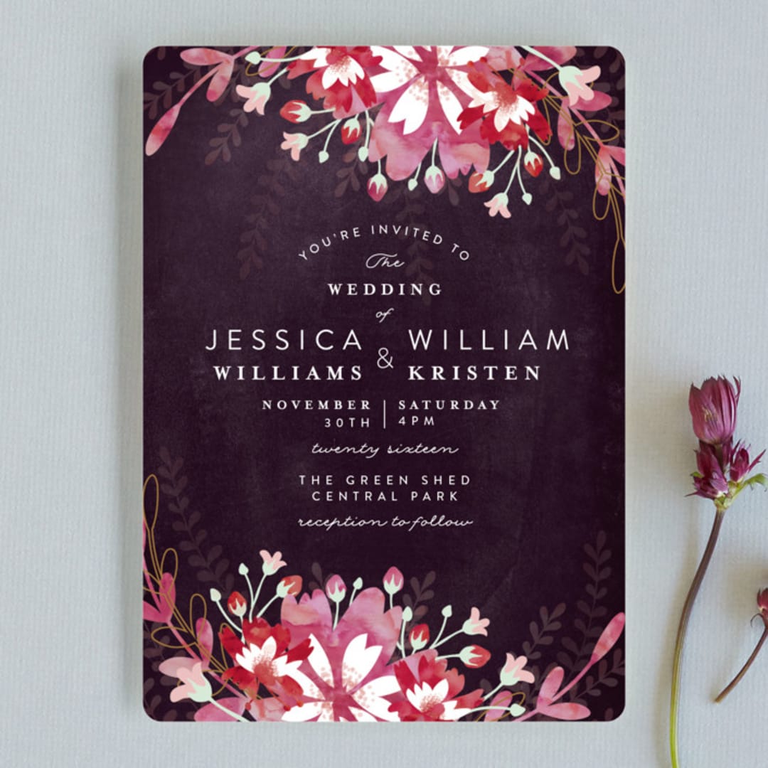 "Enchanting Plum" - Wedding Invitations in Deep Plum by Phrosné Barwood - Front