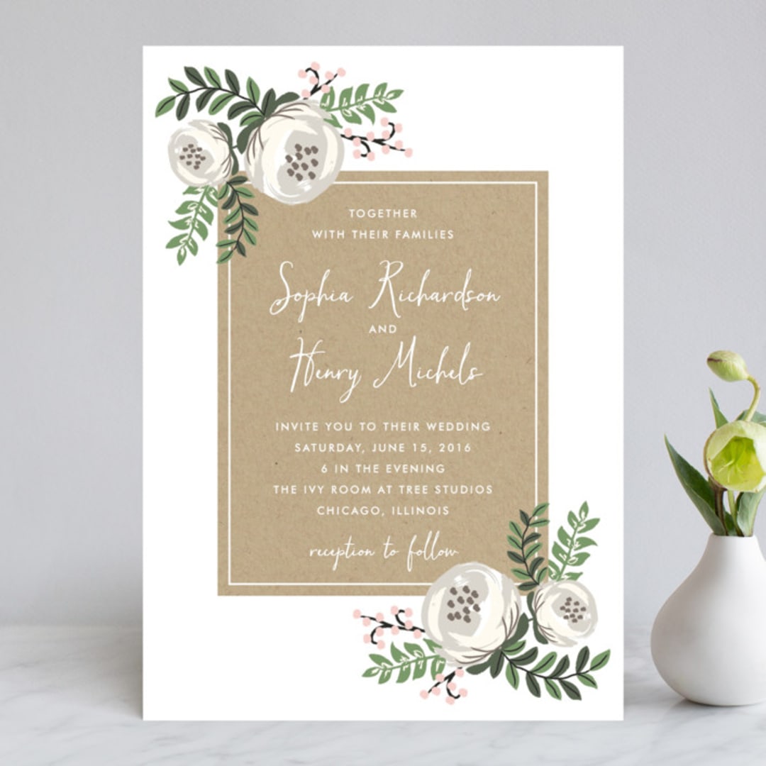 "Krafted Florals" - Wedding Invitations in Blush by Lehan Veenker - Front