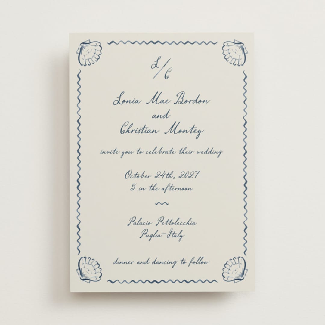 "Puglia" - Wedding Invitations in Deep Ocean by Pati Cascino - Front