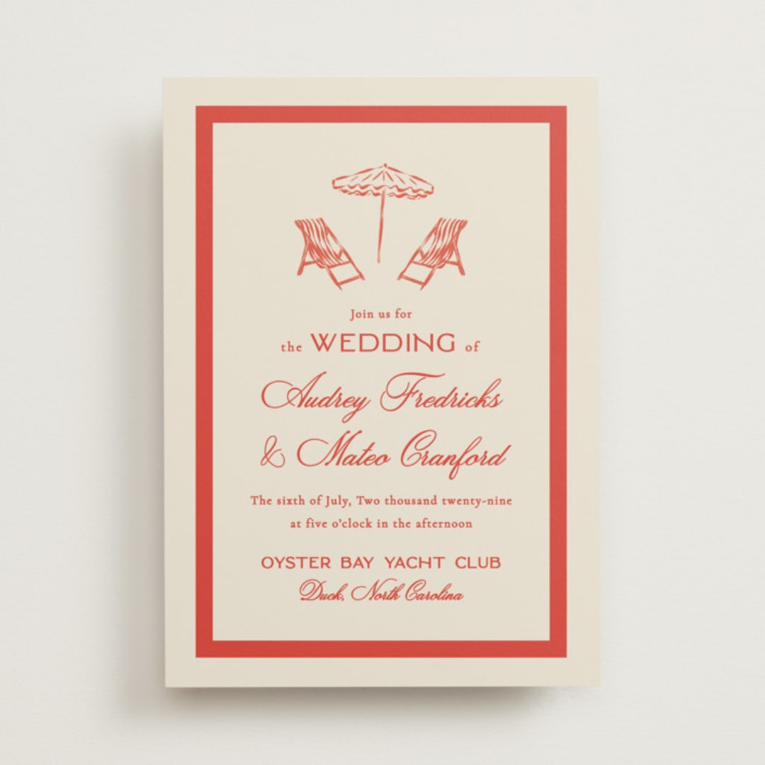 "Kitty Hawk" - Wedding Invitations in Lobster by Jackie Crawford - Front