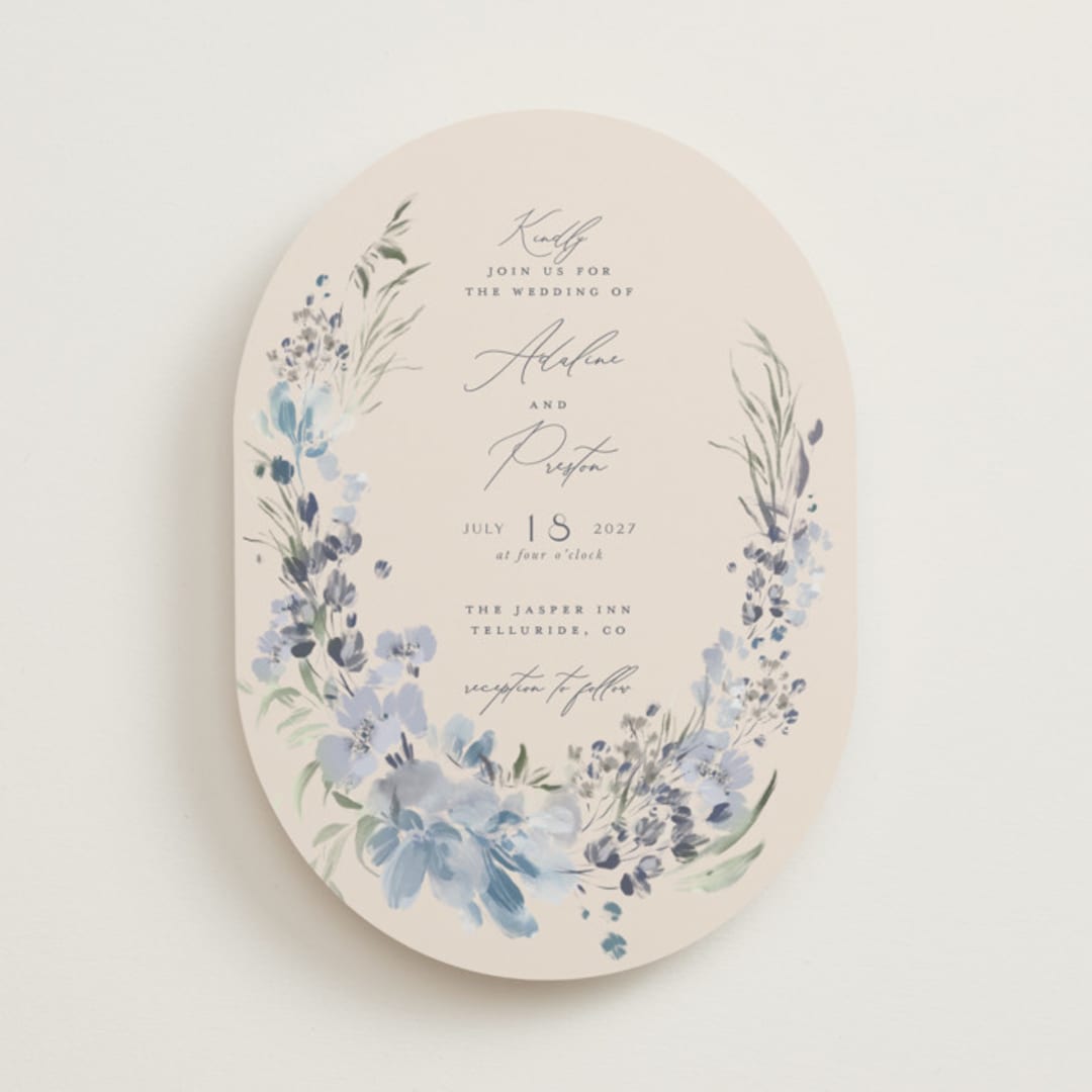 "Wildflower Wreath" - Wedding Invitations in Sky by Grace Kreinbrink - Front