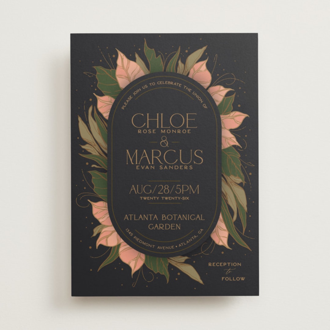 "Elegant Leaves" - Wedding Invitations in Slate by GeekInk Design - Front