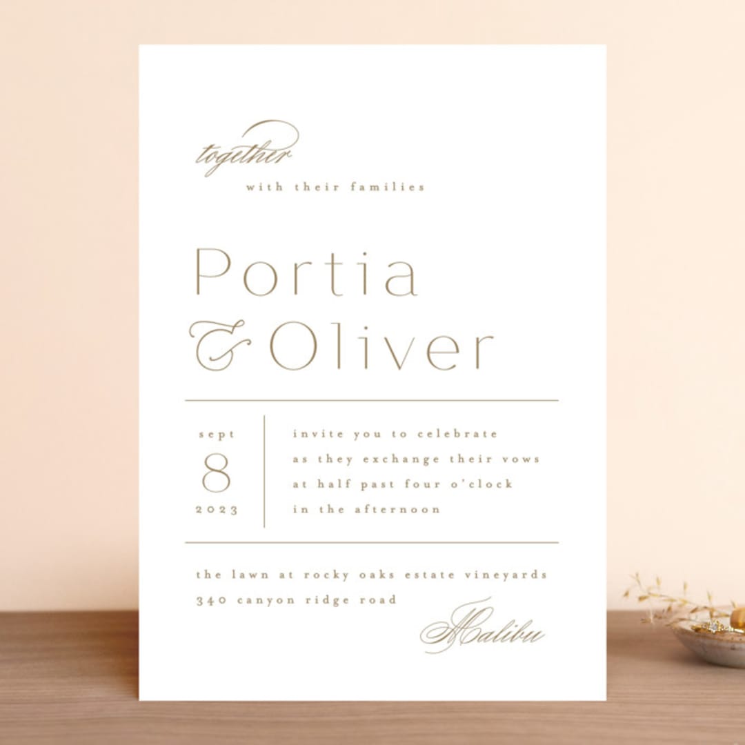 "Uncorked" - Wedding Invitations in Golden by Kristie Kern - Front