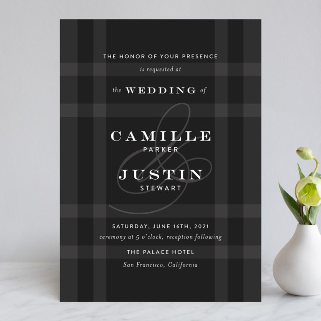 "Wedding Plaid" - Wedding Invitations in Obsidian by Jill Means - Front