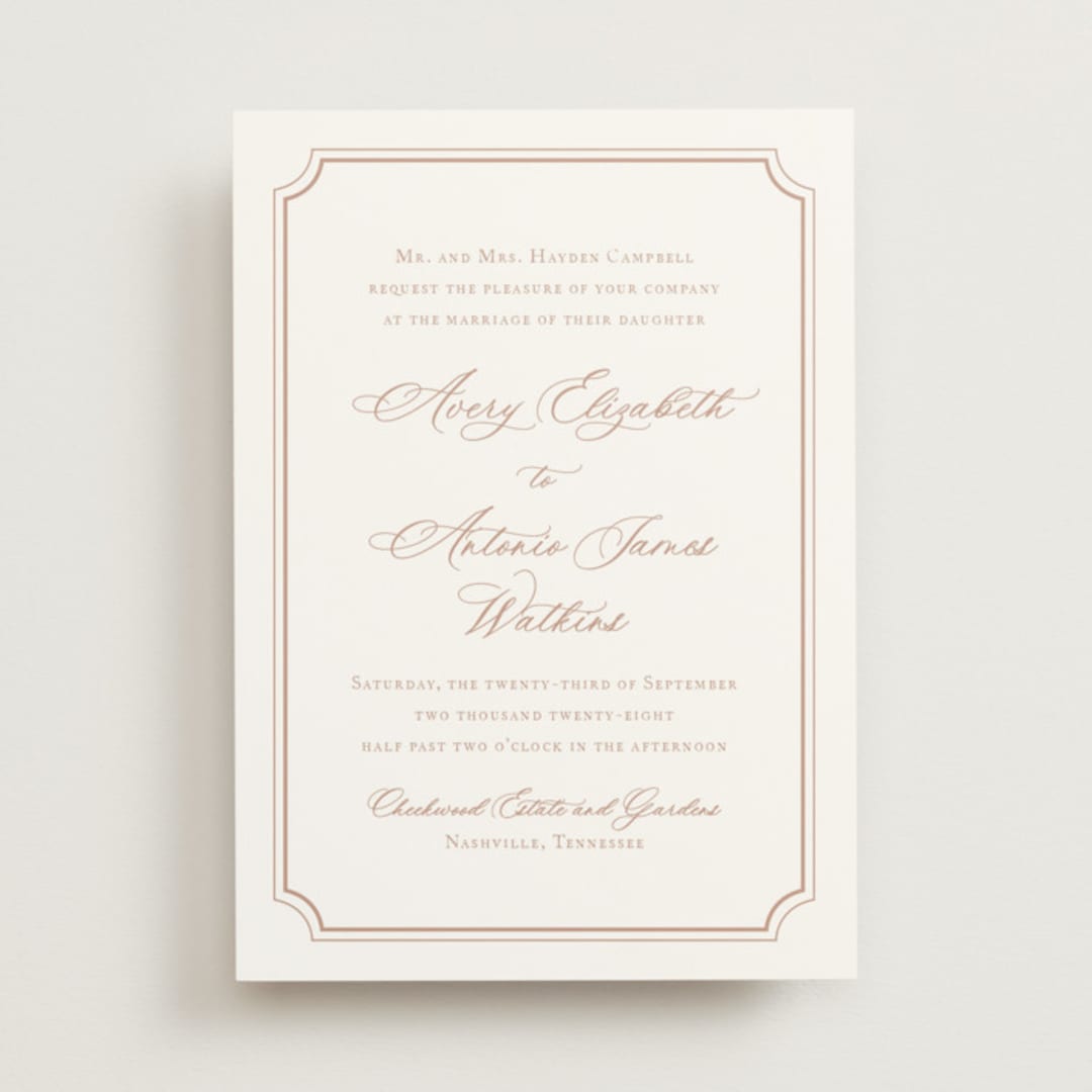 "Avery" - Wedding Invitations in Dusty Pink by Jennifer Postorino - Front