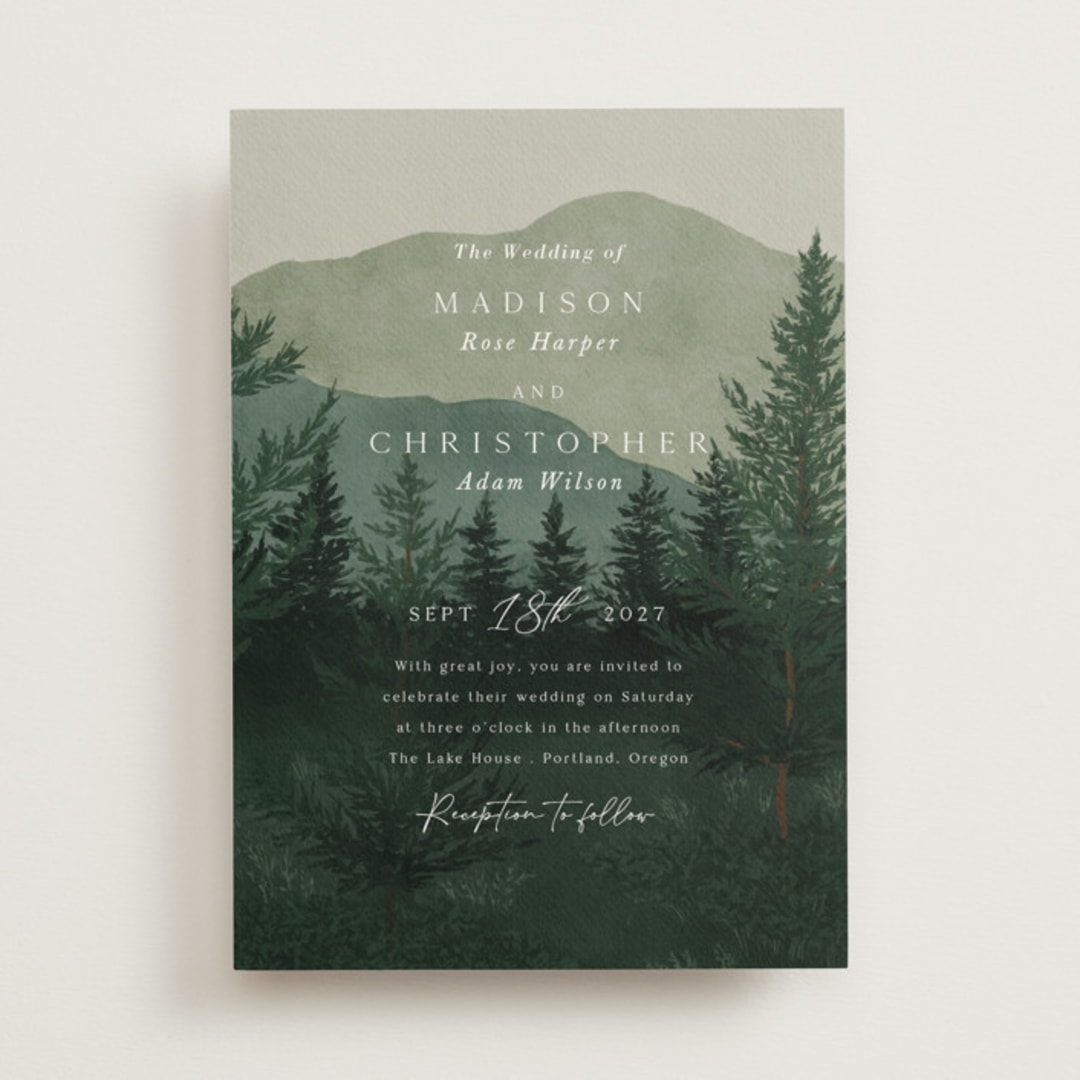 "The Forest" - Wedding Invitations in Jade by Elly - Front