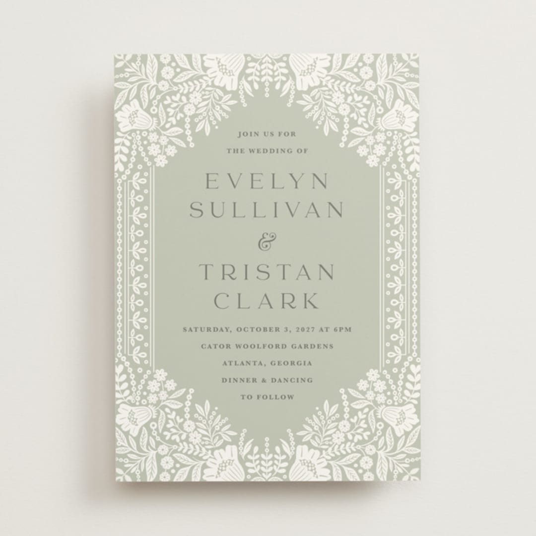 "Lace Trim" - Wedding Invitations in Sage by Kristen Smith - Front