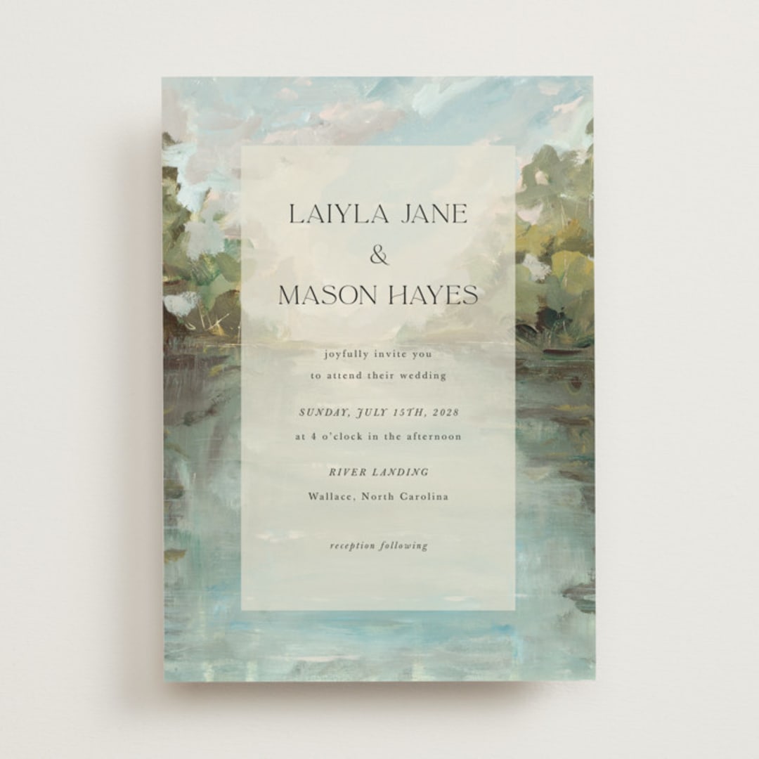 "Reflections" - Wedding Invitations in Lake by Lindsay Megahed - Front