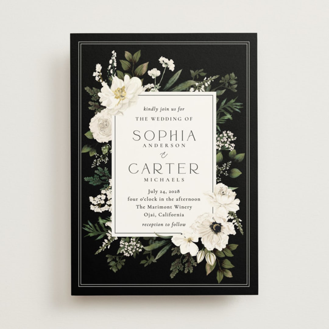 "Botanical Love" - Wedding Invitations in Black Tie by Susan Moyal - Front